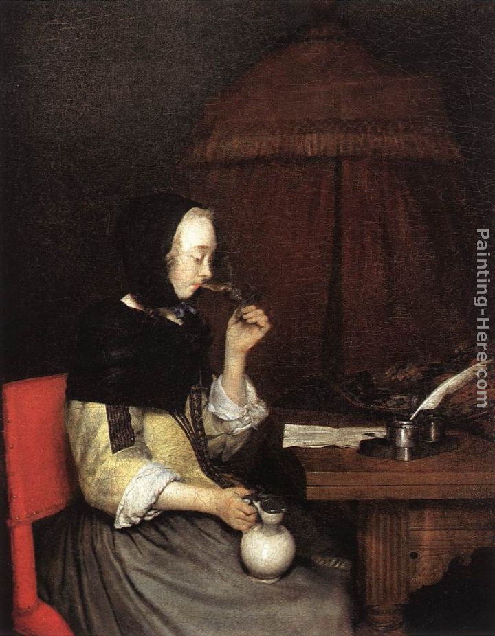 A Woman drinking Wine painting - Gerard ter Borch A Woman drinking Wine art painting